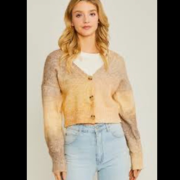 30% off w ♥️ NEW LOVE TREE nat cropped cardigan in brown gold ambre sweater - Picture 1 of 6